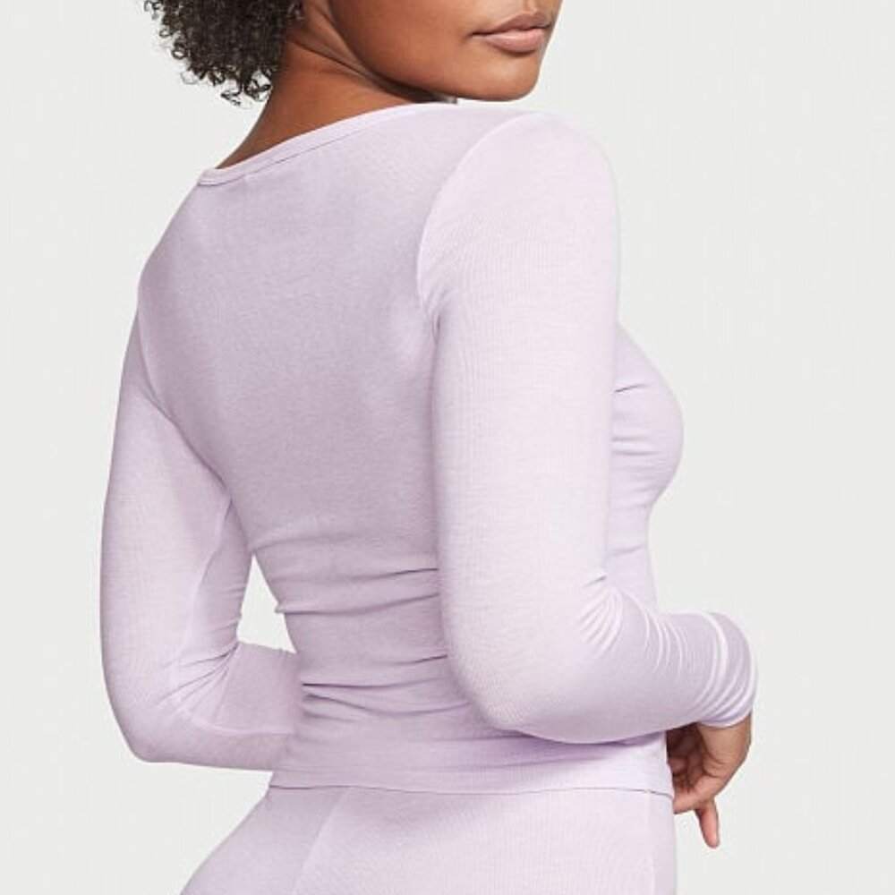 VICTORIA'S SECRET L Ribbed Modal Henley Short Pajama Set Purple So Comfy NWT - Picture 3 of 12